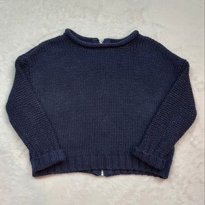 Topshop Navy Blue Long Sleeve Back Zipper Crew Neck Sweater Size 2